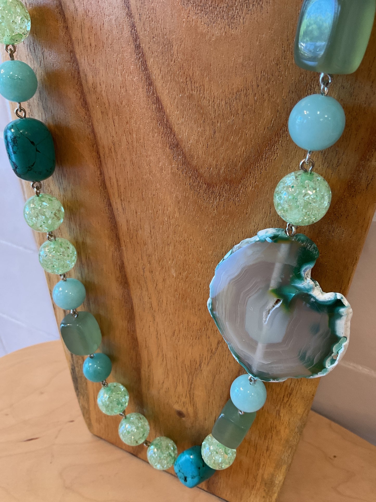 Long Green Agate Necklace - Francine Bramli