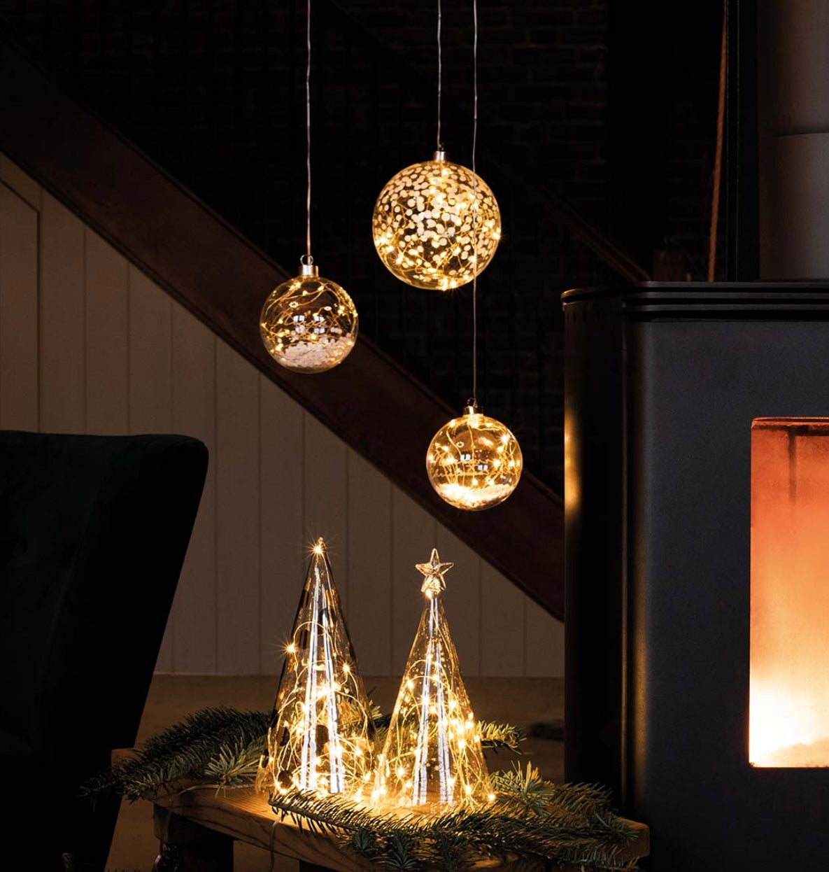 LED glass fir tree - Stars Silver