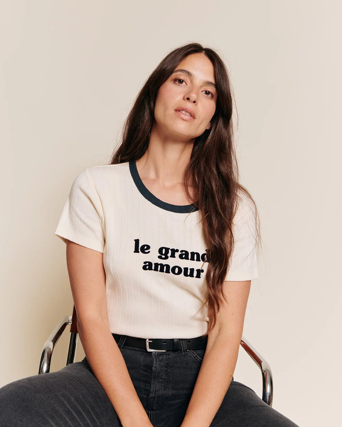 Jeanne Tee-Shirt “Le Grand Amour” Cream & Navy