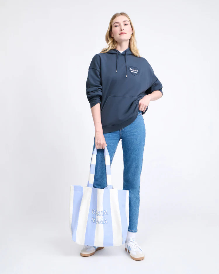 Tote Bag embroidered "Dream Mama" stripes blue & white