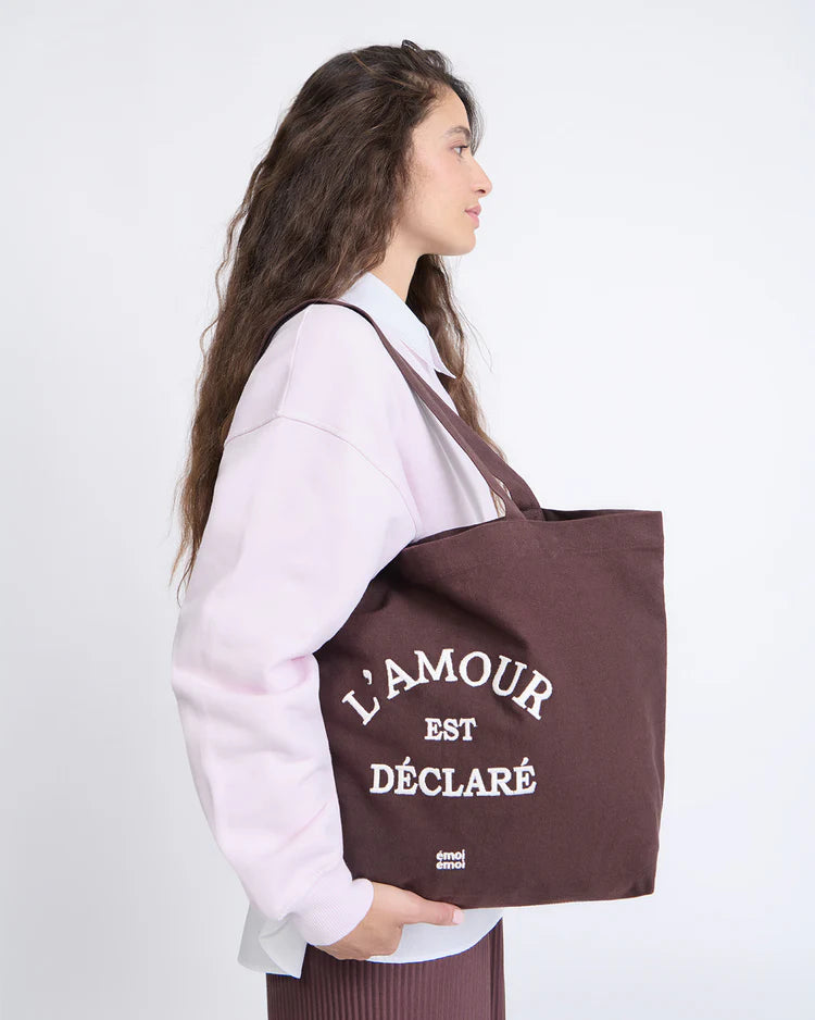 Tote Bag embroidered "L'amour est déclaré" chocolate