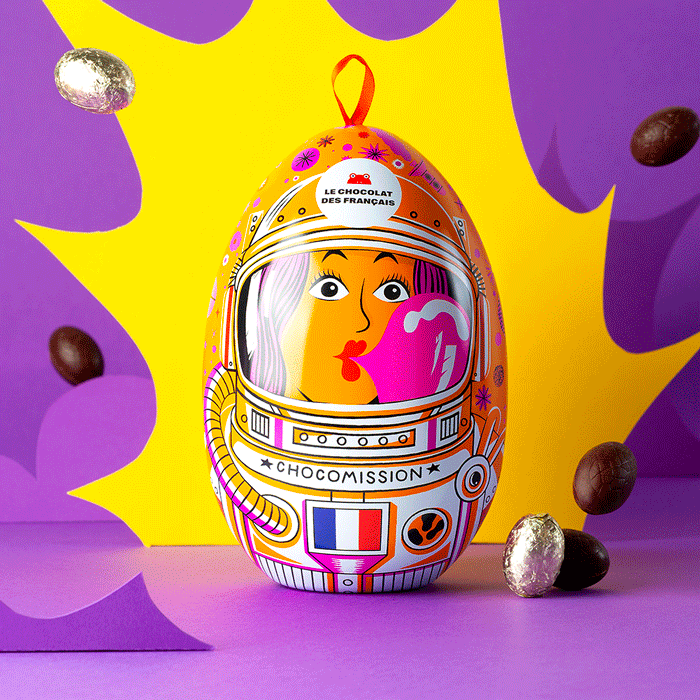 Metal Easter Egg Crispy Gianduja eggs Dark chocolate - Le Chocolat des Français