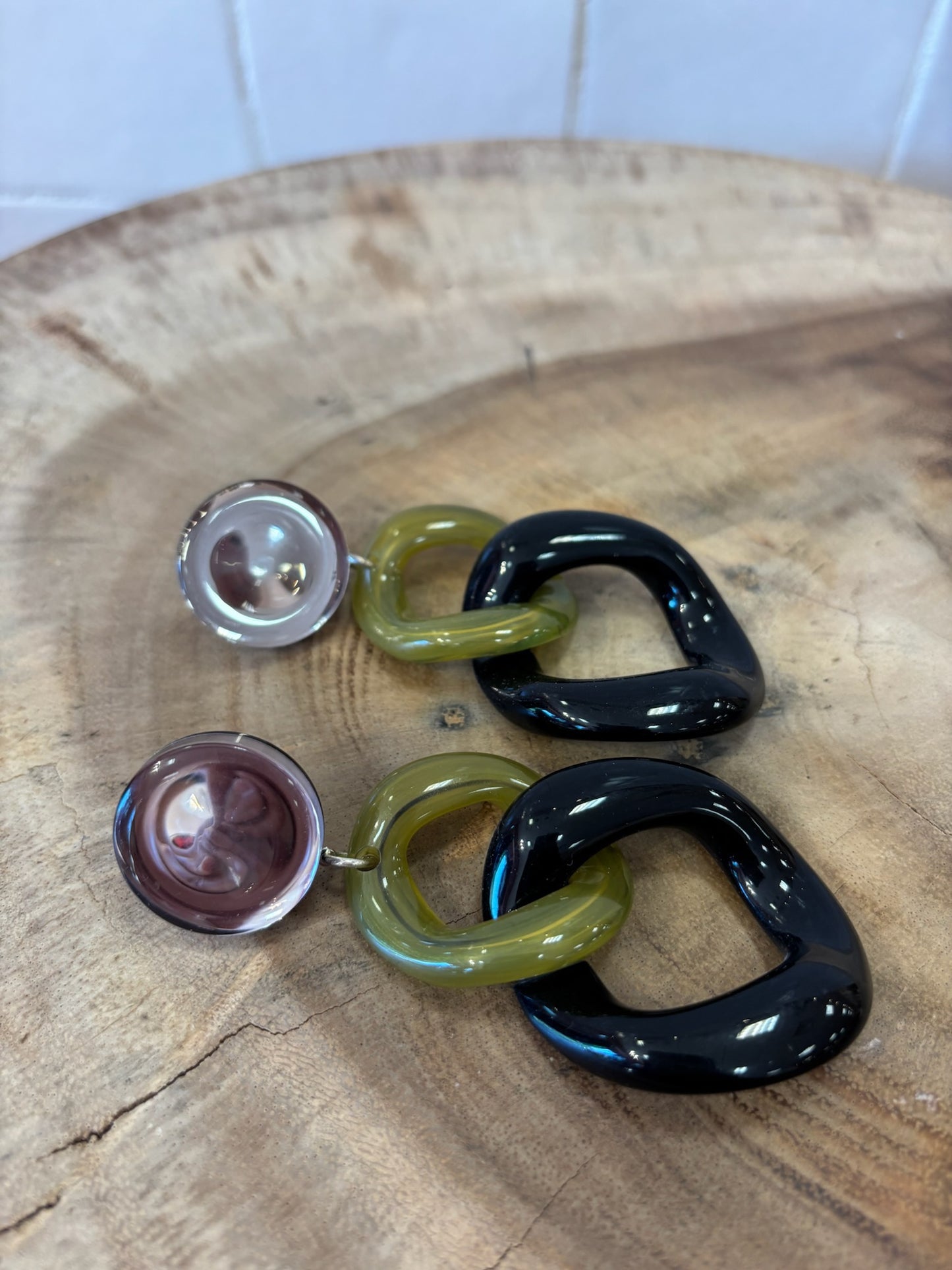 Maille XL Earrings kaki marble & black