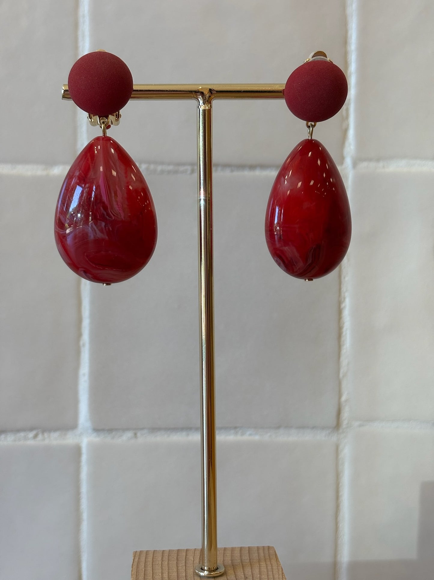 Cuba Earrings Marble Burgundy & Raspberry