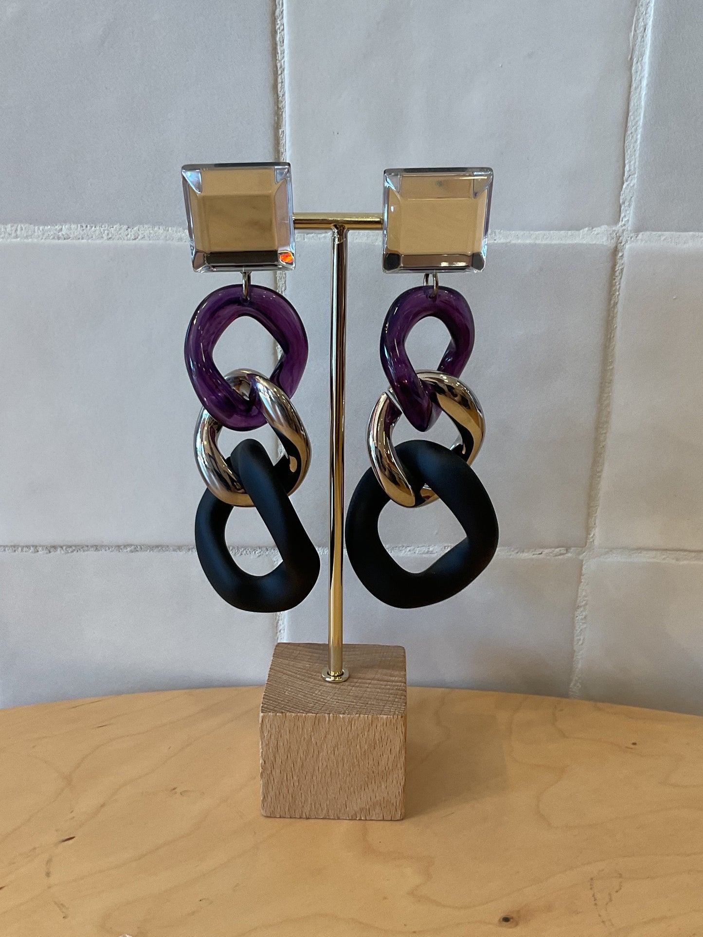 Maille XXL Earrings purple, silver & black matte