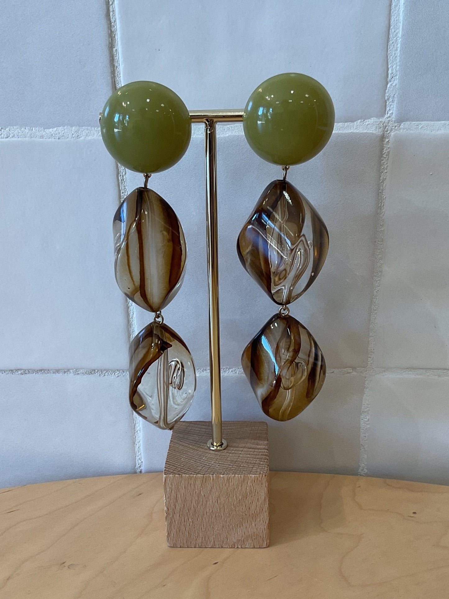 Dolores double clip-on olive Earrings - Francine Bramli