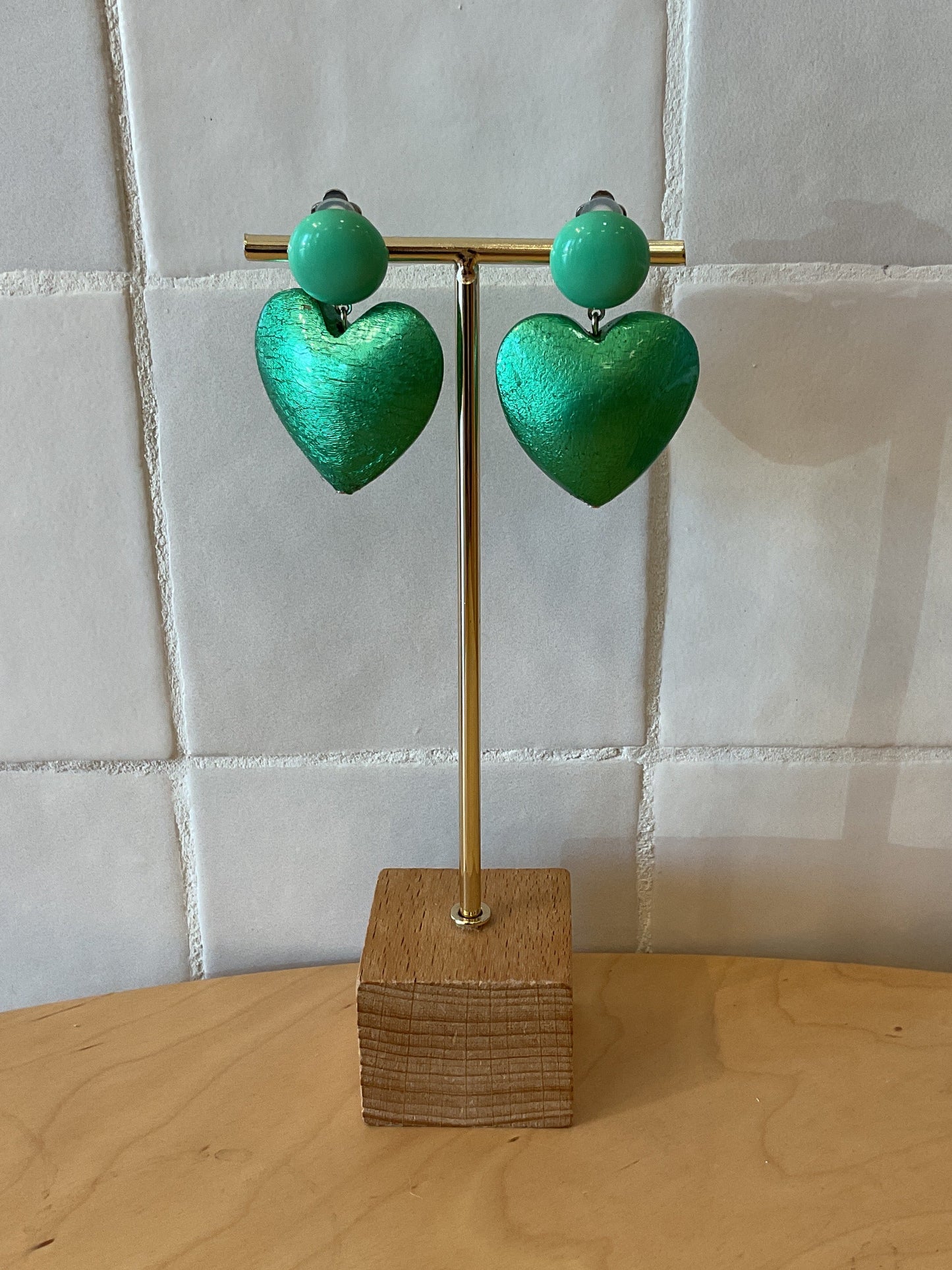 Heart Medium clip Earrings Green