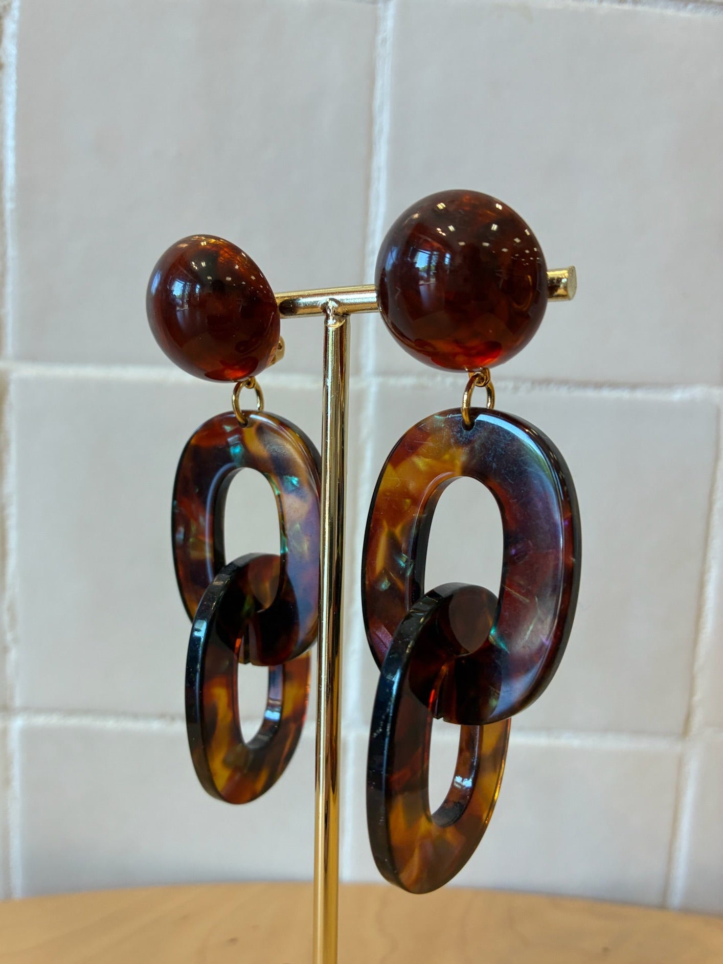 Auburn maille earrings acetate brown & green