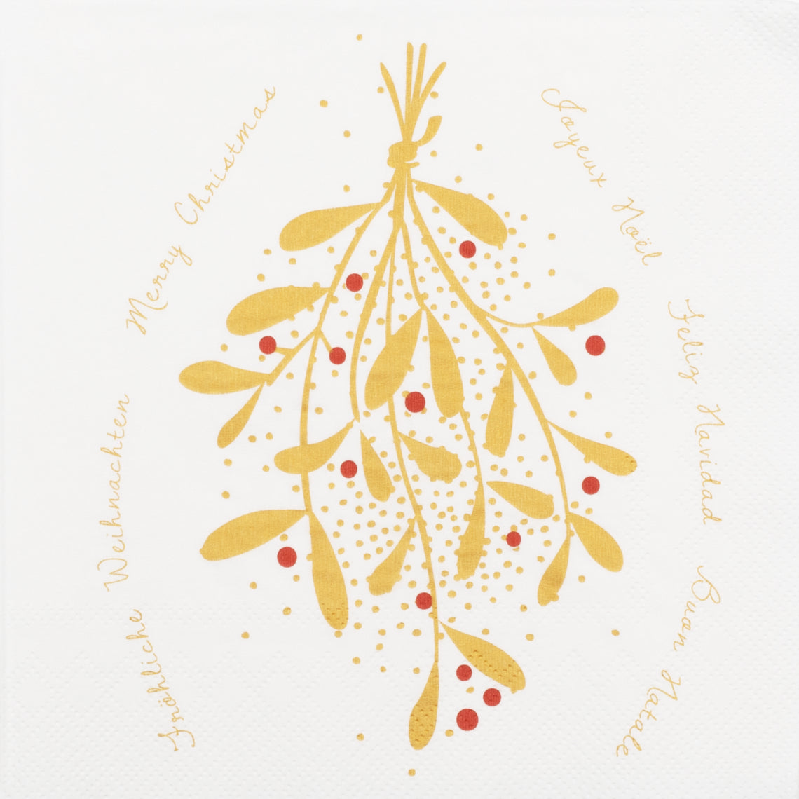 Paper Napkin “Joyeux Noël Mistletoe” White and gold