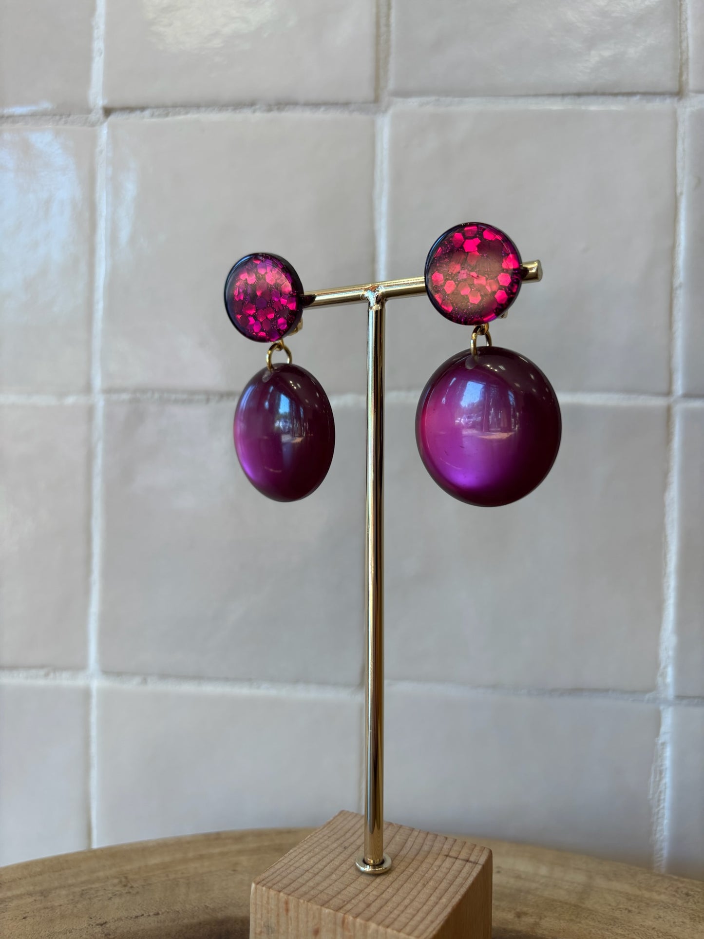 Gloria S earrings burgundy glitter purple