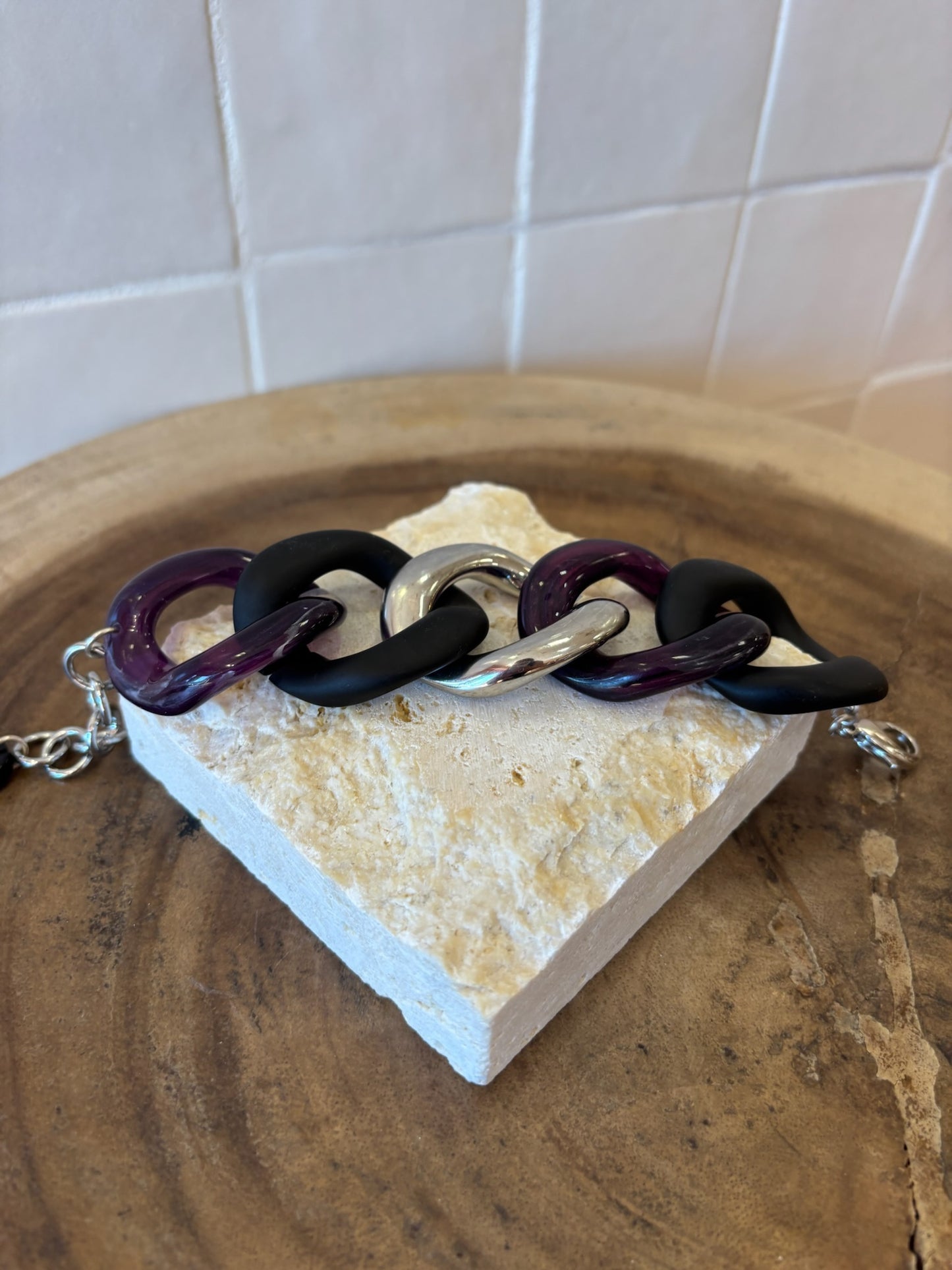 Maille Bracelet Black matte, silver & purple