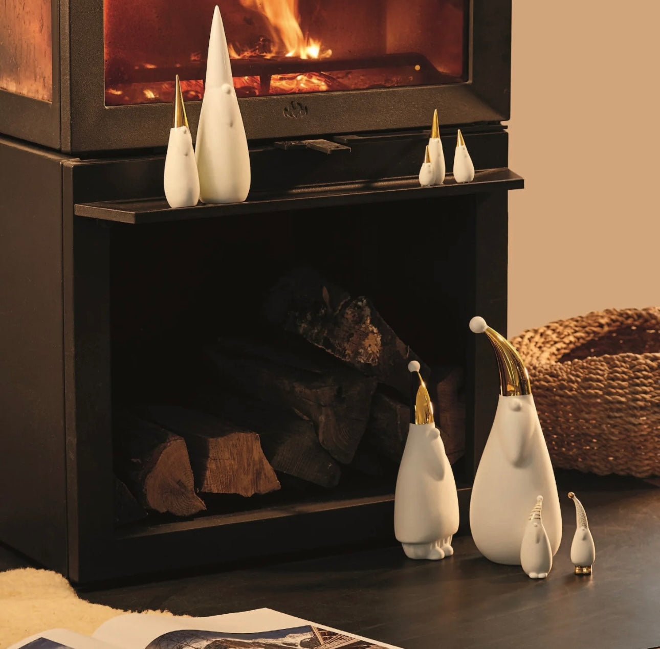 Santa Gnomes with hats set of 3 porcelain