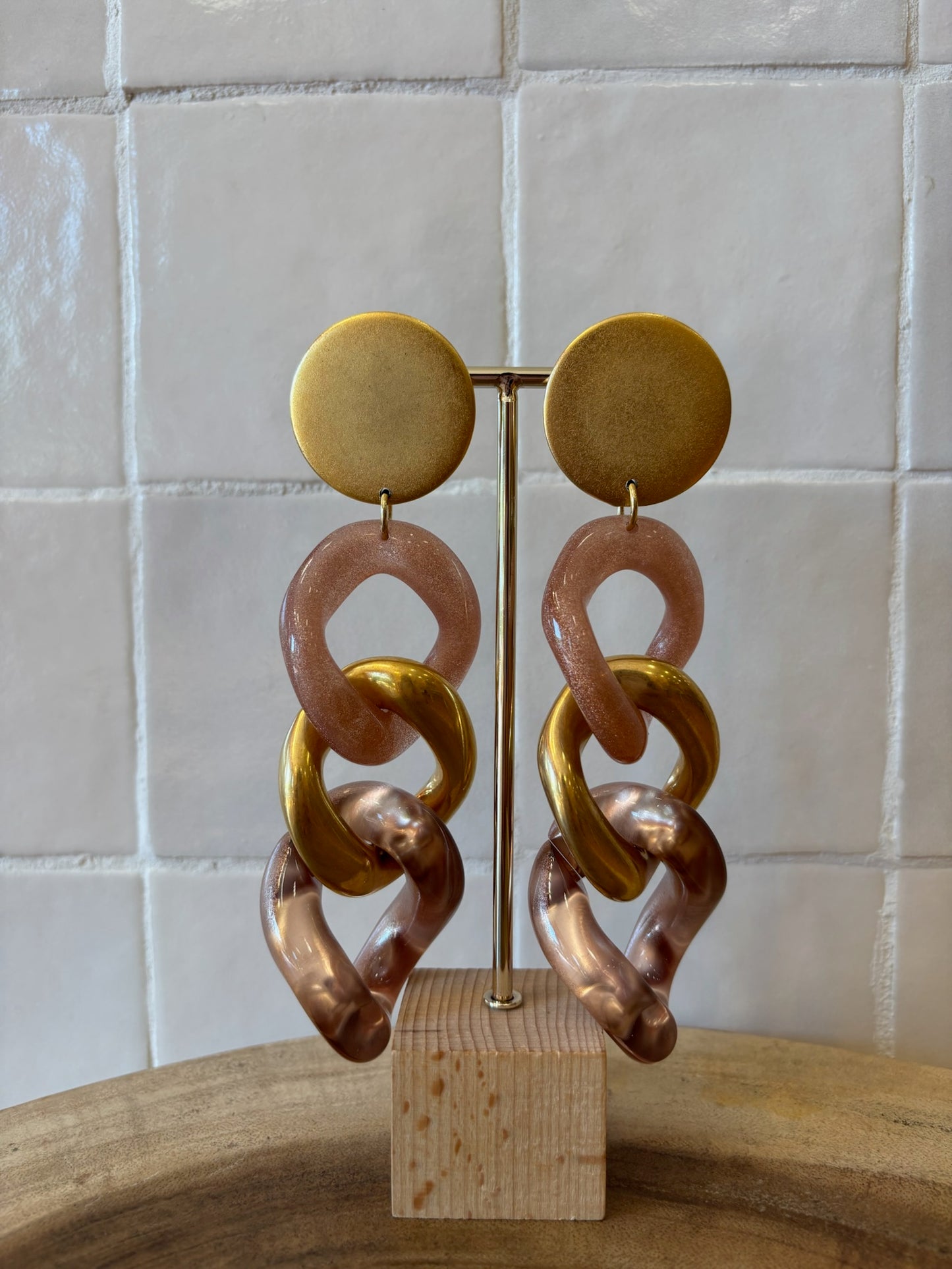 Maille XXL Earrings Gold, Pink Gold & Glitter