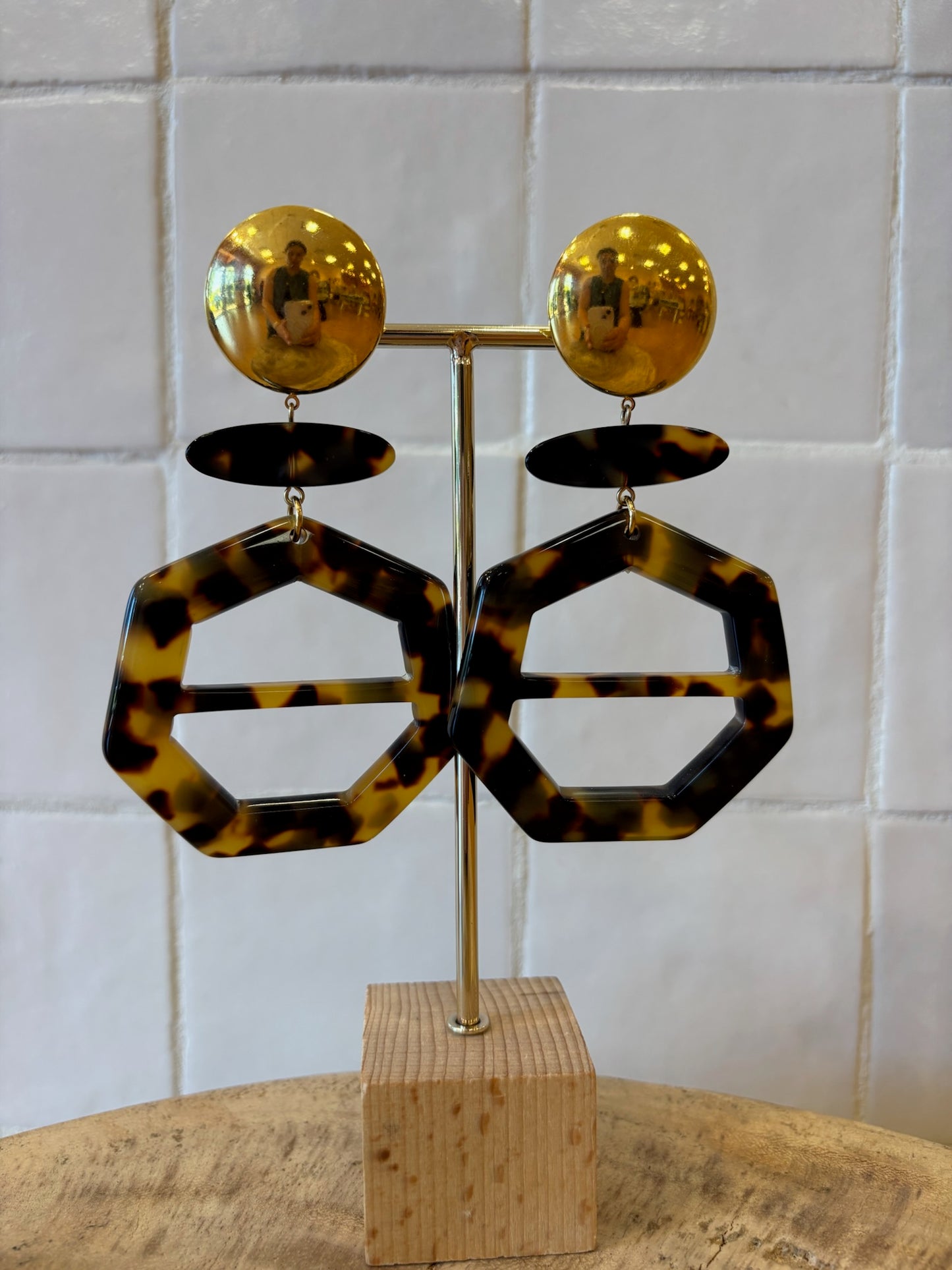 Leonie Long Earrings Brown Gold
