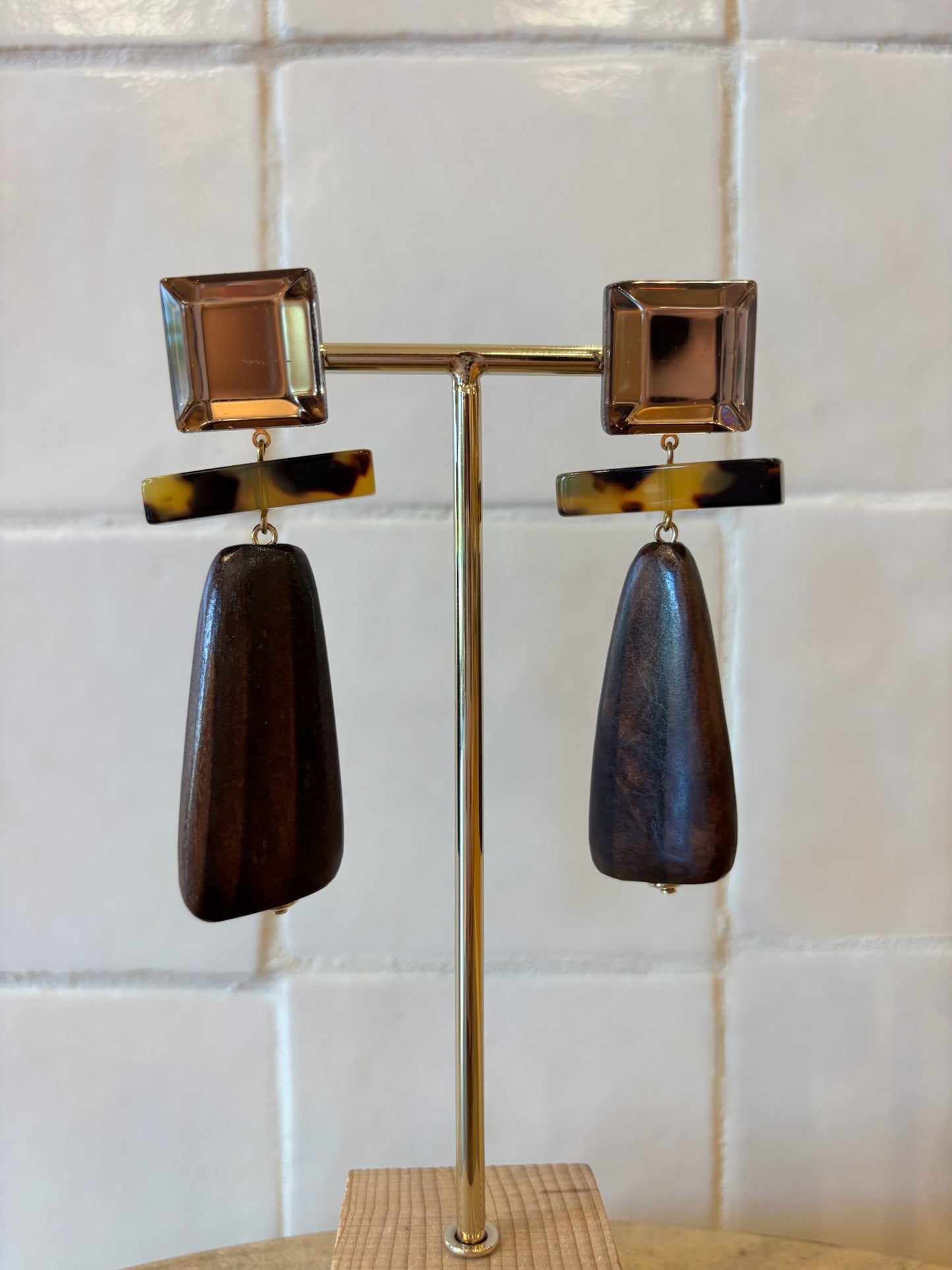 Woody Earrings mirror brown & wood