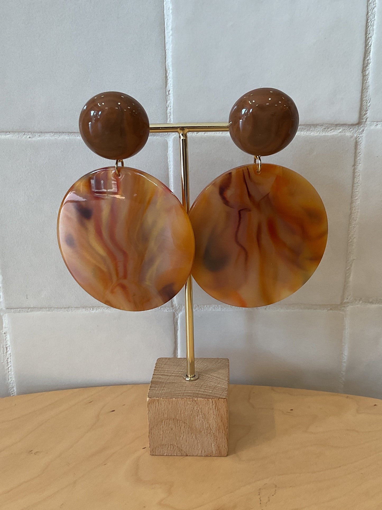 Rainbow earrings marble brown