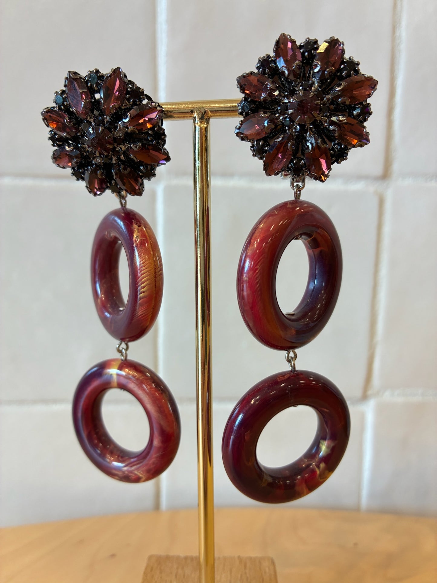 Vanille Double burgundy & crystal earrings