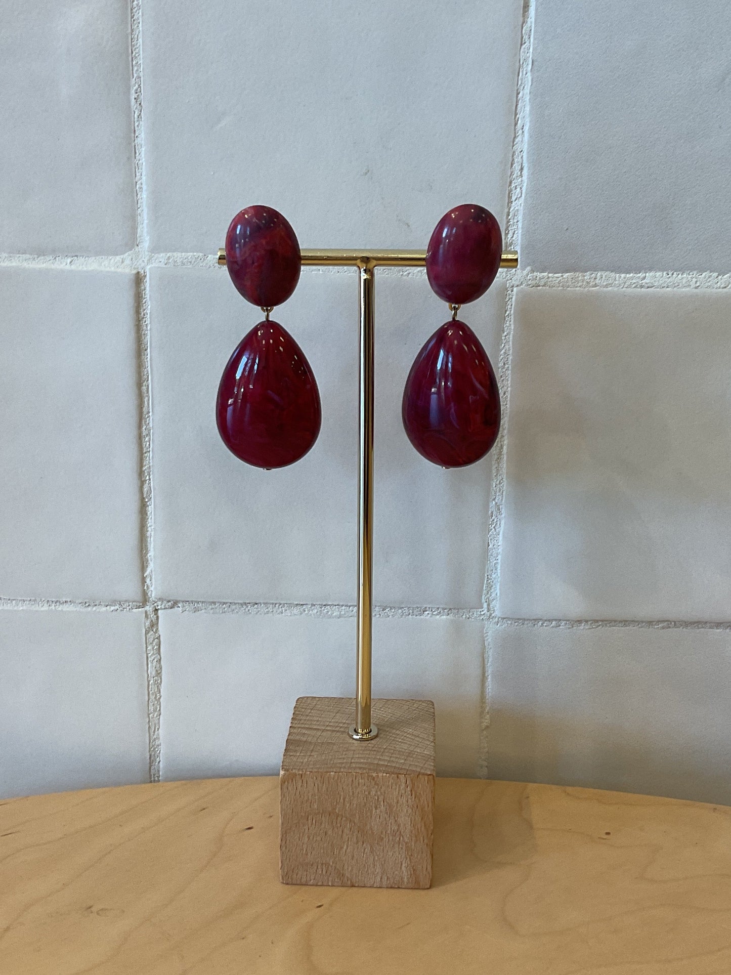 Cuba Earrings Marble Burgundy