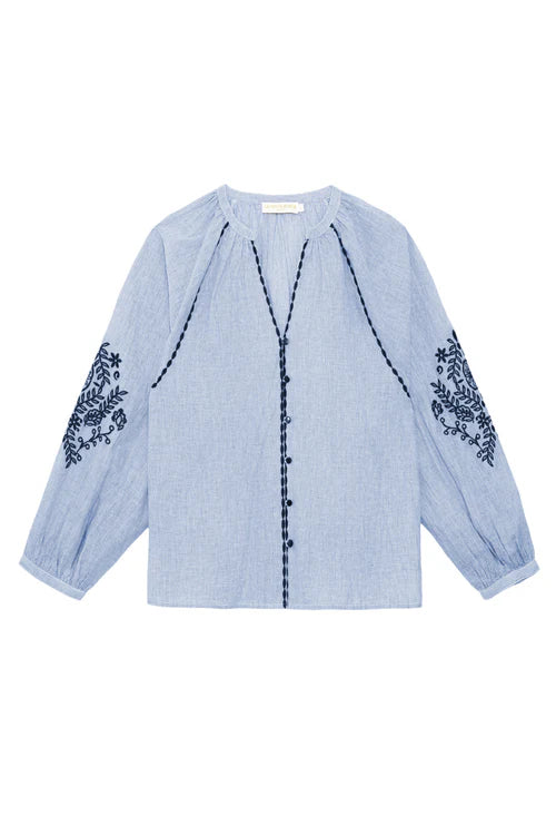 Blena Top English Embroidery Blue Stripes