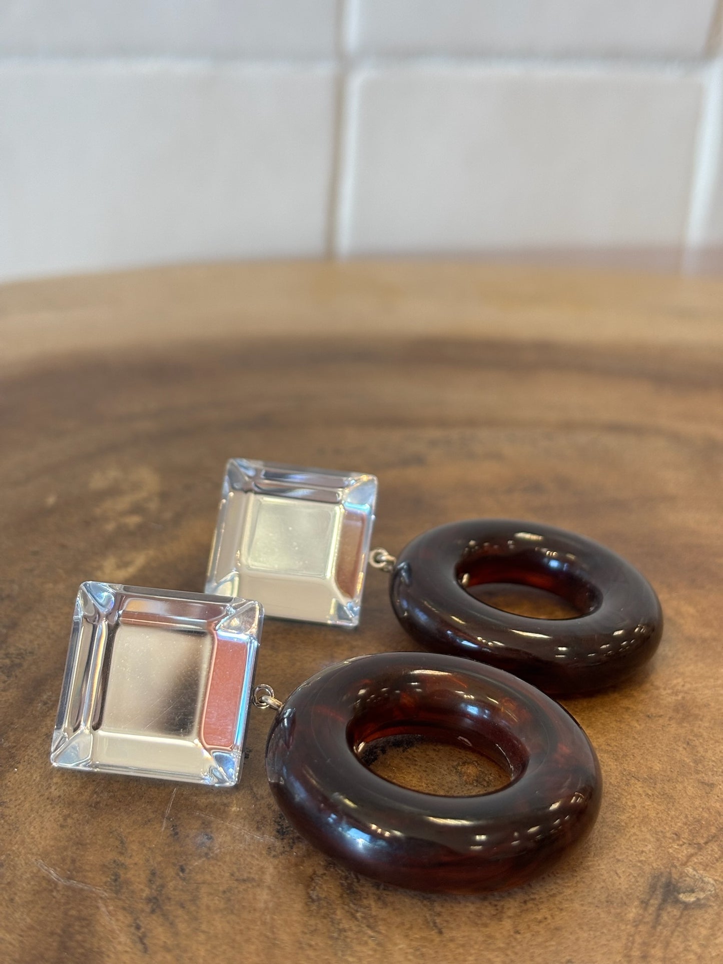 Vanille brown marble & mirror earrings
