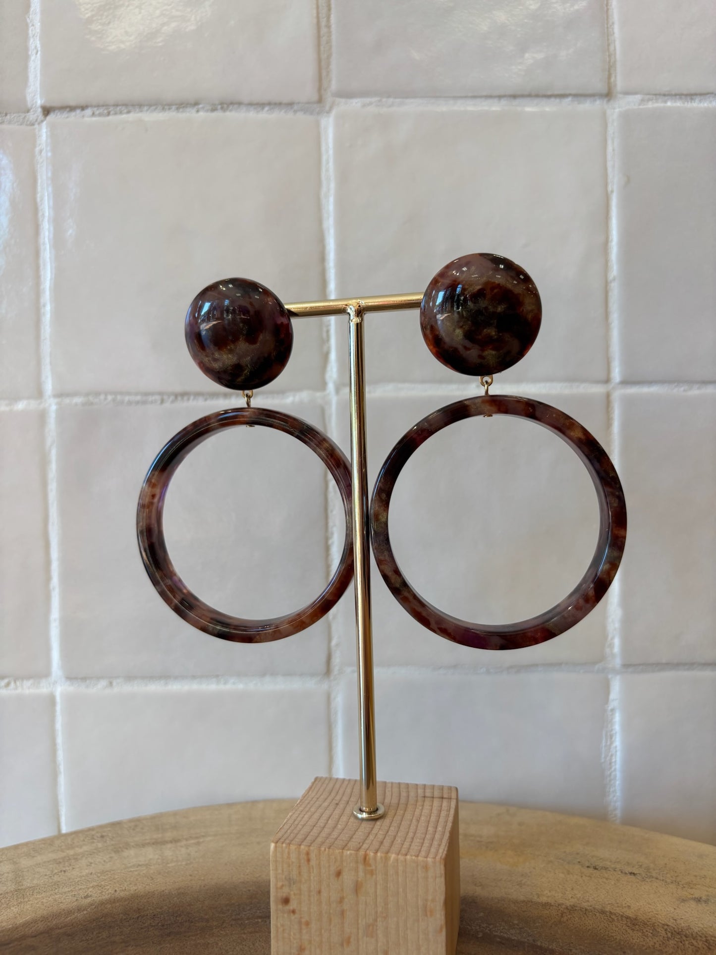 Teresa Earrings Clip Turtoise Acetate Pink & Brown