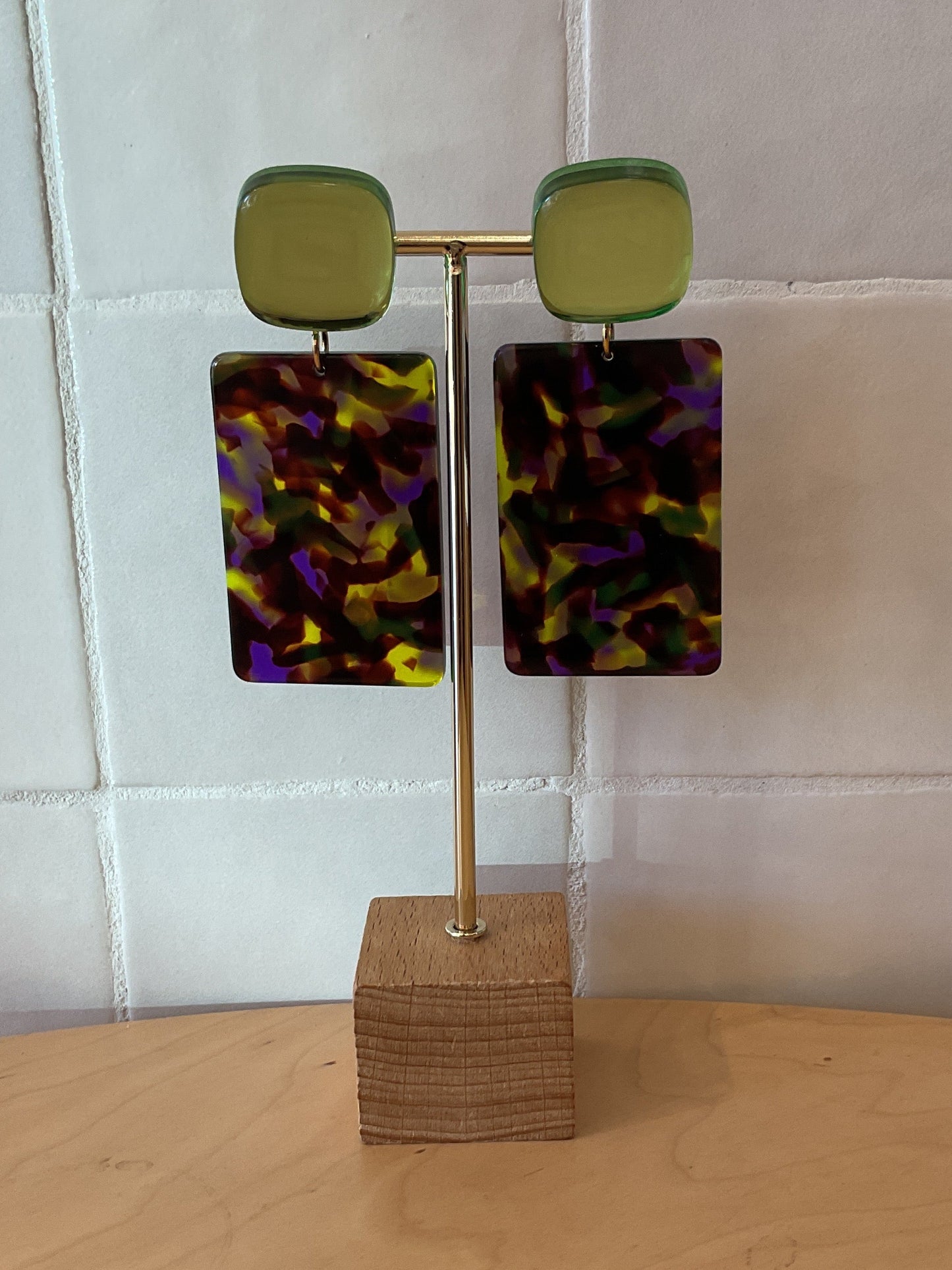 Elena earrings acetate green, purple & brown