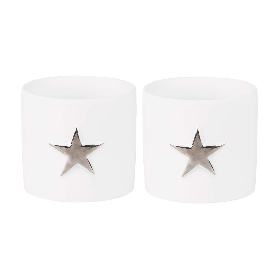 Small starlight set of 2 Tealight Holder silver star porcelain