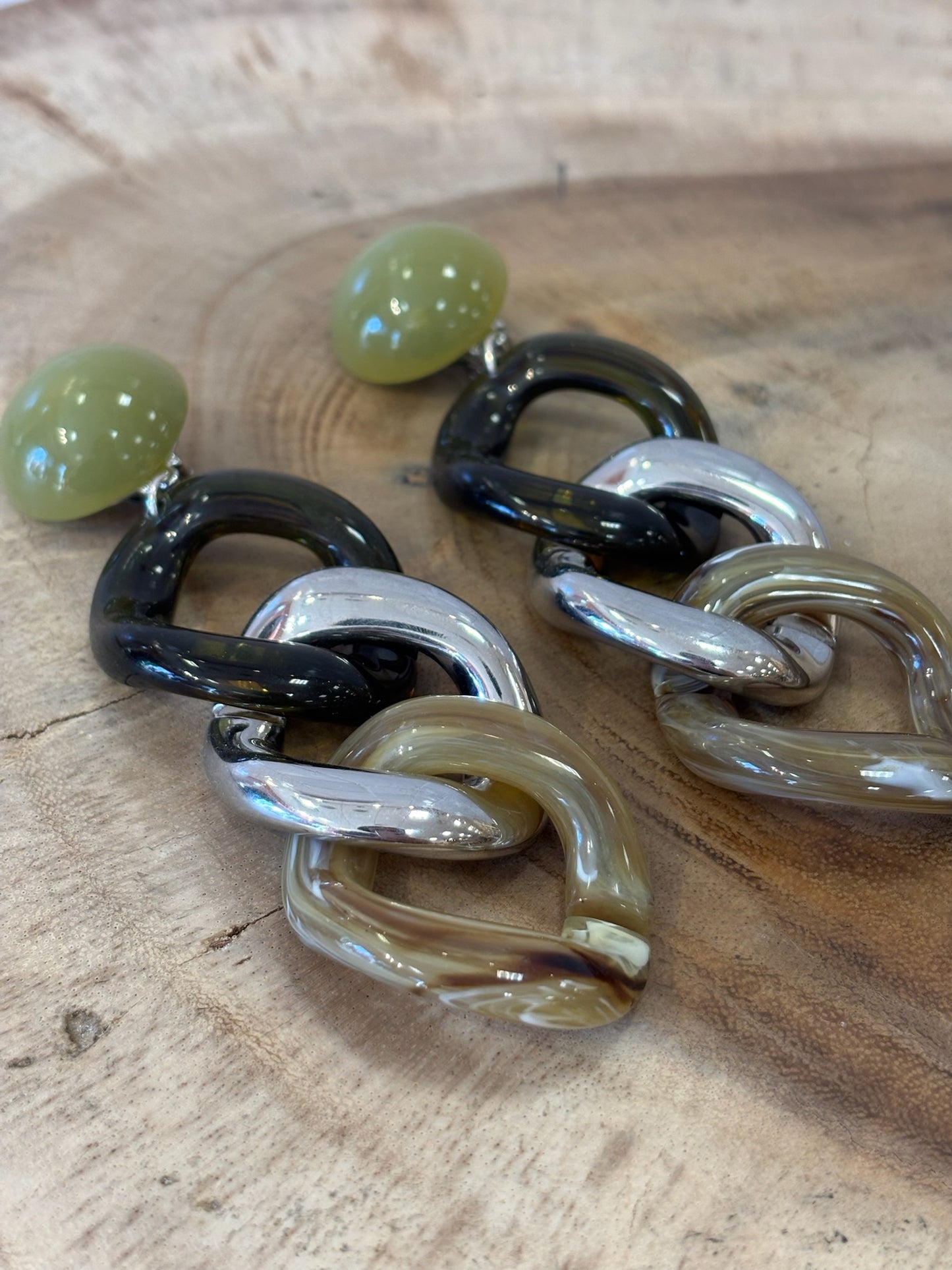 Maille XXL Earrings Kaki marble & silver