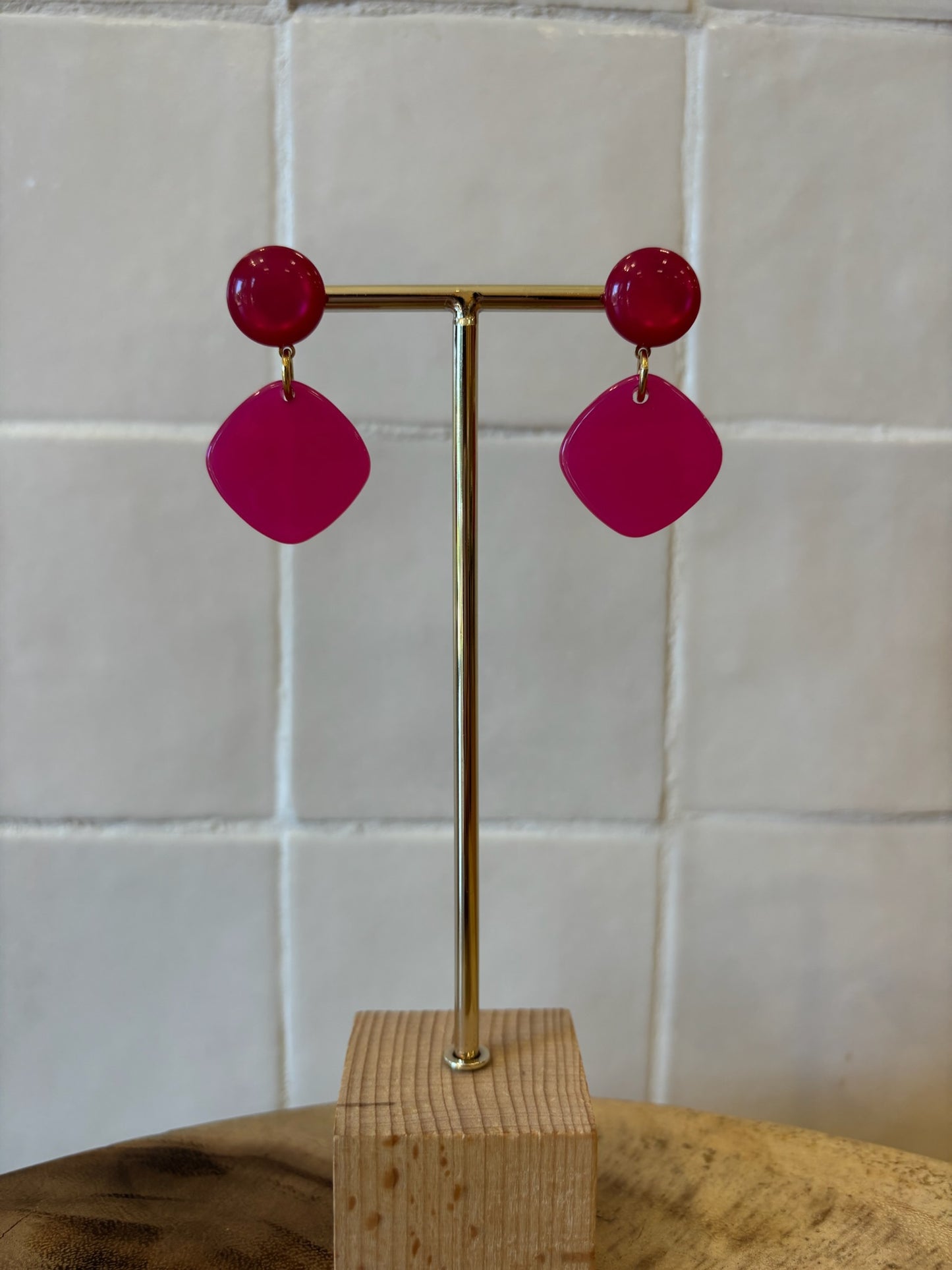 Square Earrings Pink Fushia