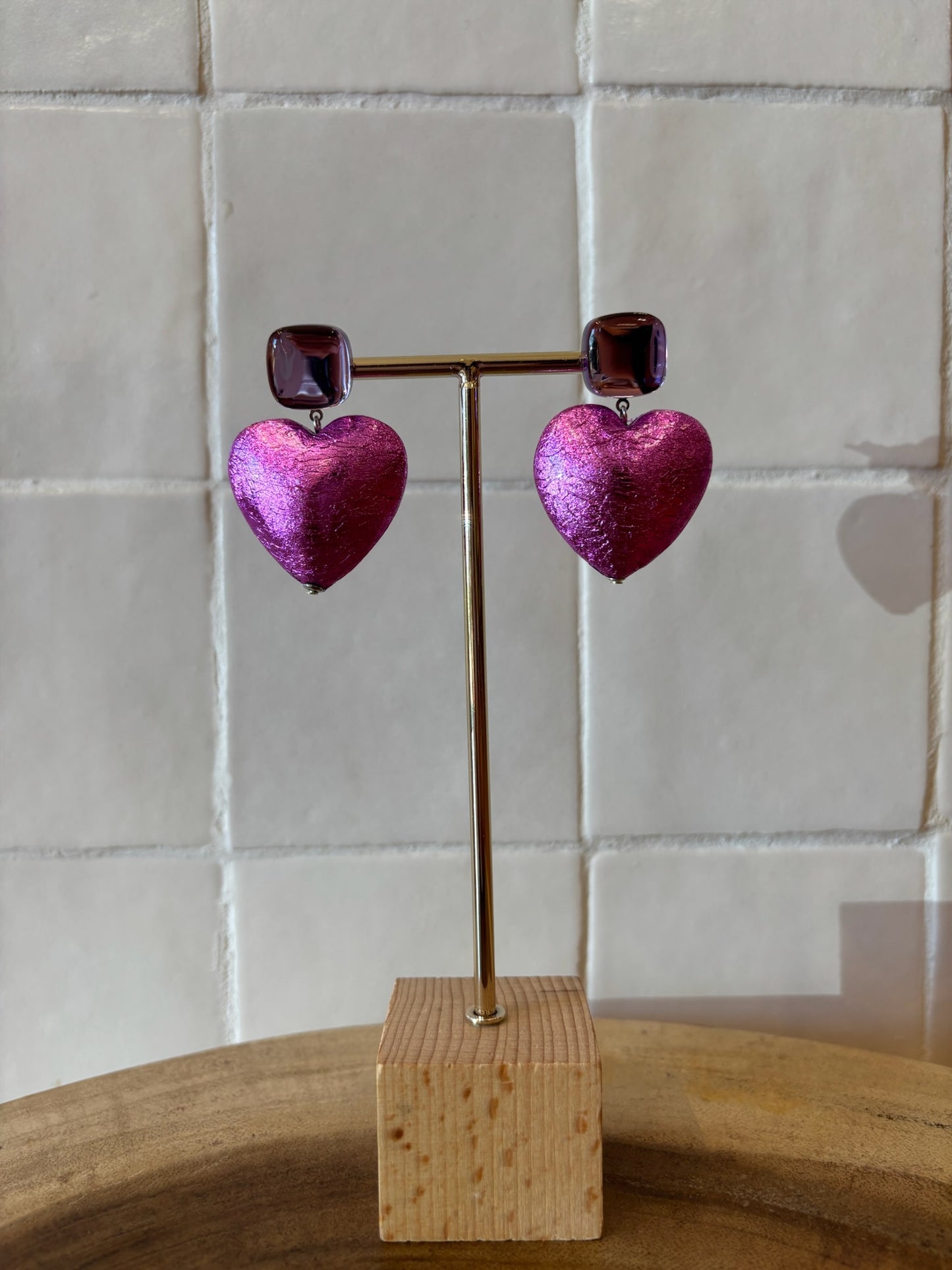 Heart Medium Pierced Earrings Fuschia Pink