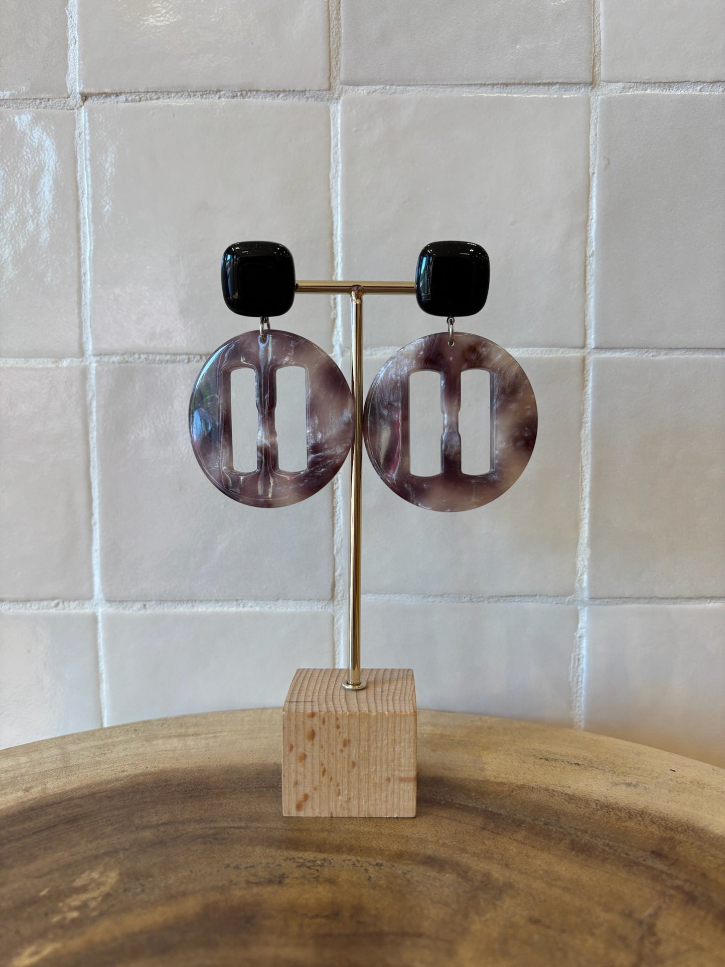 Mila Earrings Acetate Black & Grey
