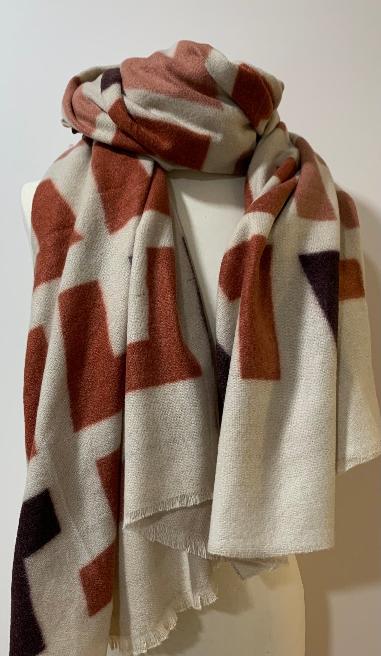 Scarf Abstract Pattern Beige/Old Pink/Brown