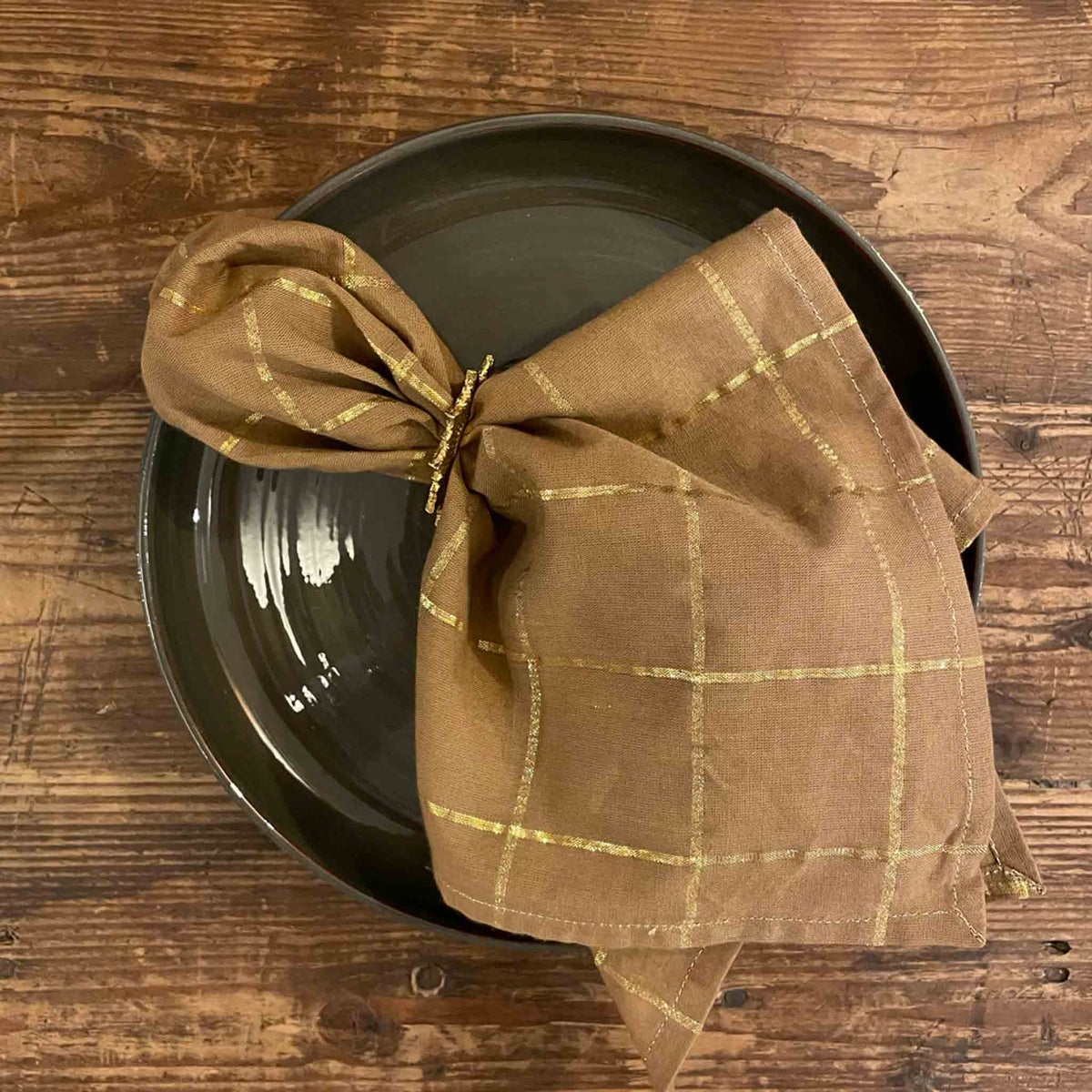 Napkin Lurex Squares Argile Camel - Boncoeurs