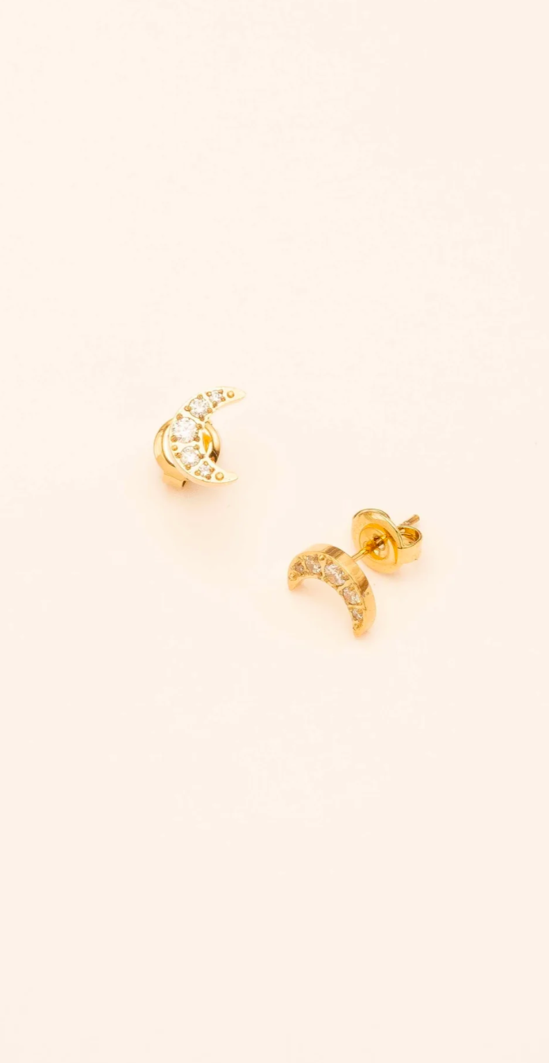 Laya Moon Earring Crystal Gold