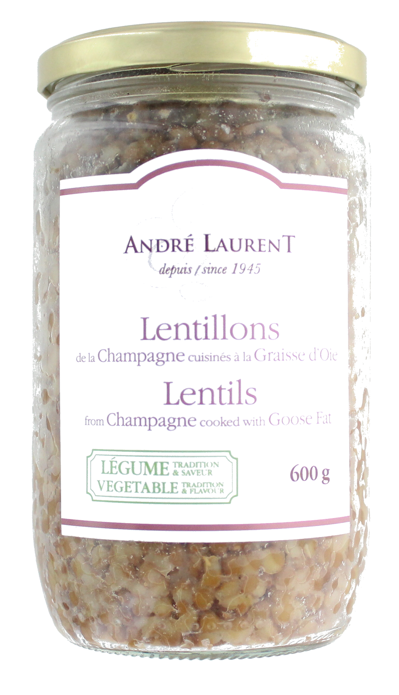 Countryside lentils cooked in goose fat jar 600g - 1.3lb André Laurent