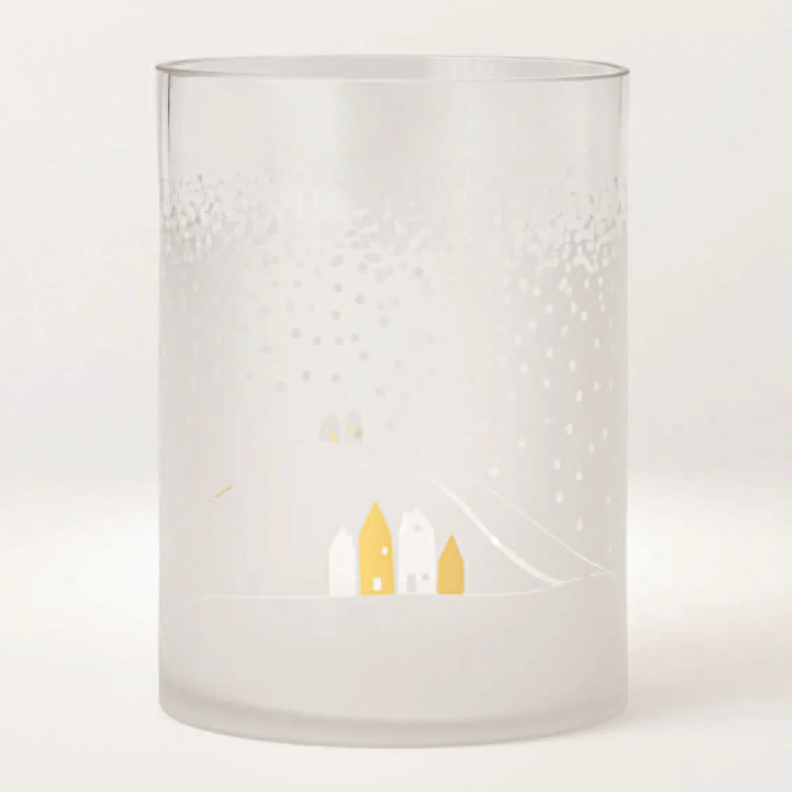 Snowy Day Landscape Frosted Glass Candle Holder -R92303