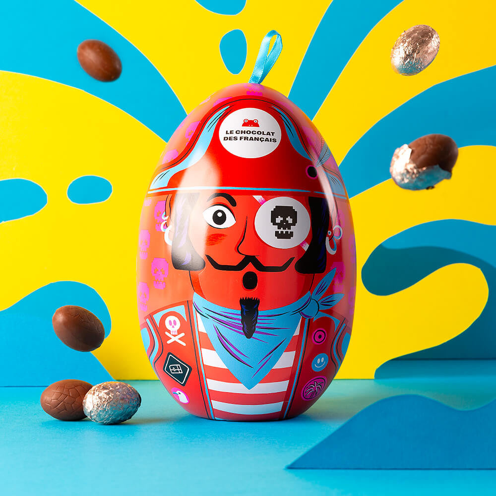 Metal Easter Egg Hazelnuts Praliné & caramel eggs milk chocolate - Le Chocolat des Français