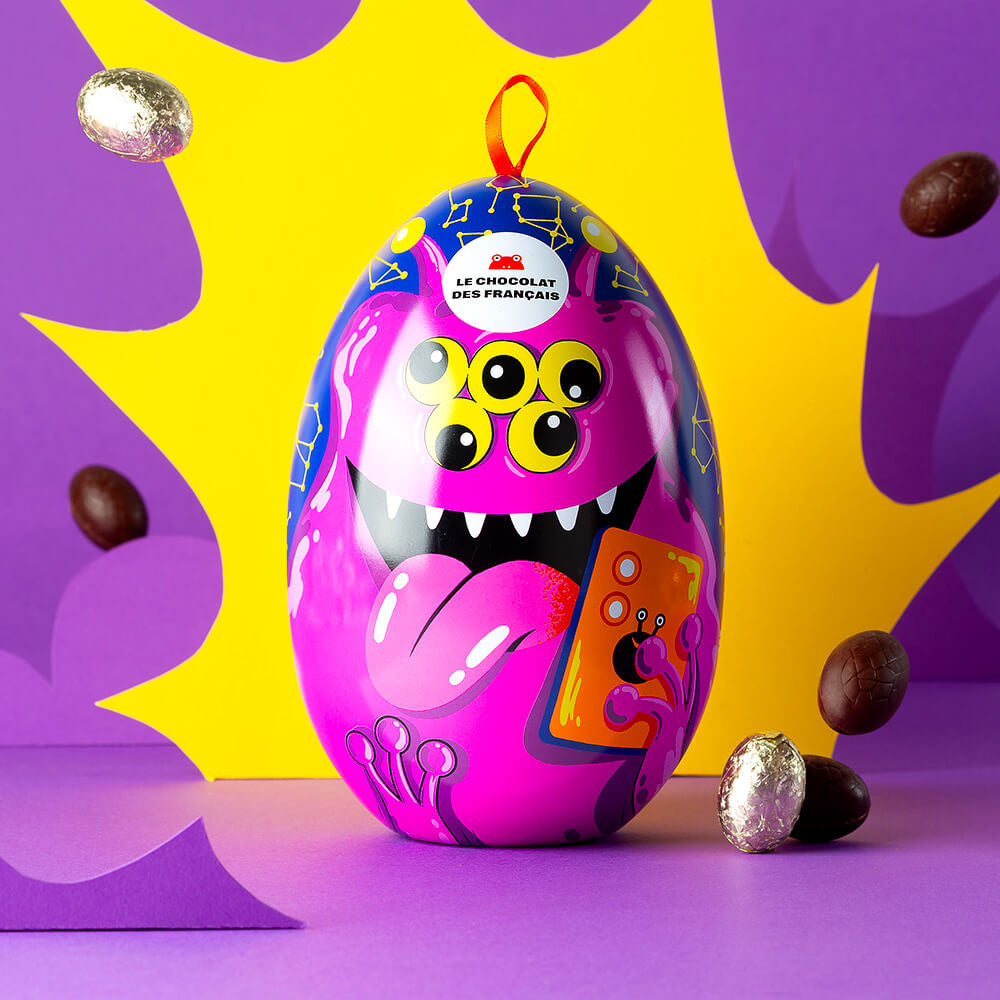 Metal Easter Egg Crispy Gianduja eggs Dark chocolate - Le Chocolat des Français