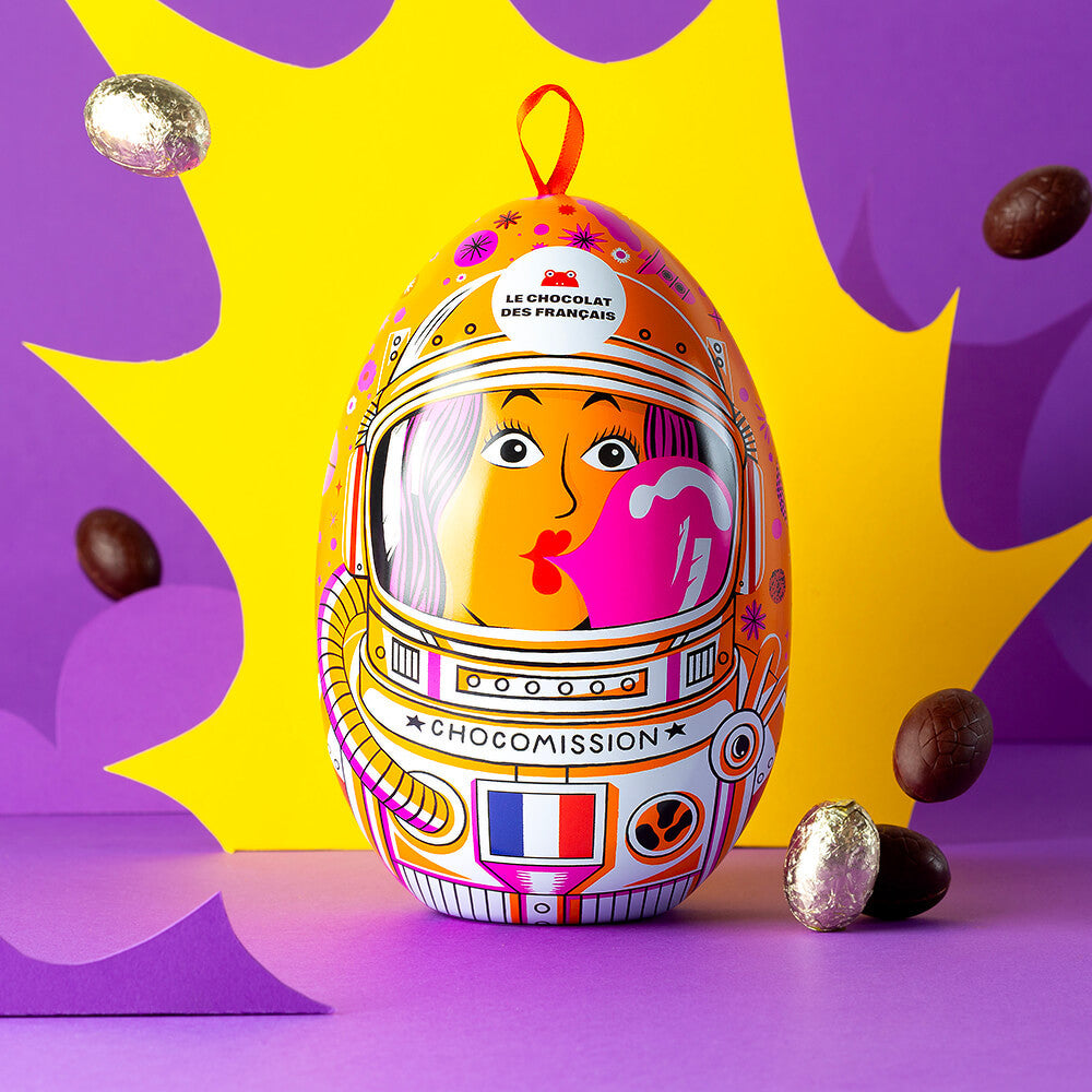 Metal Easter Egg Crispy Gianduja eggs Dark chocolate - Le Chocolat des Français