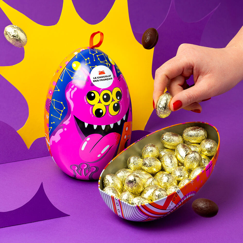 Metal Easter Egg Crispy Gianduja eggs Dark chocolate - Le Chocolat des Français