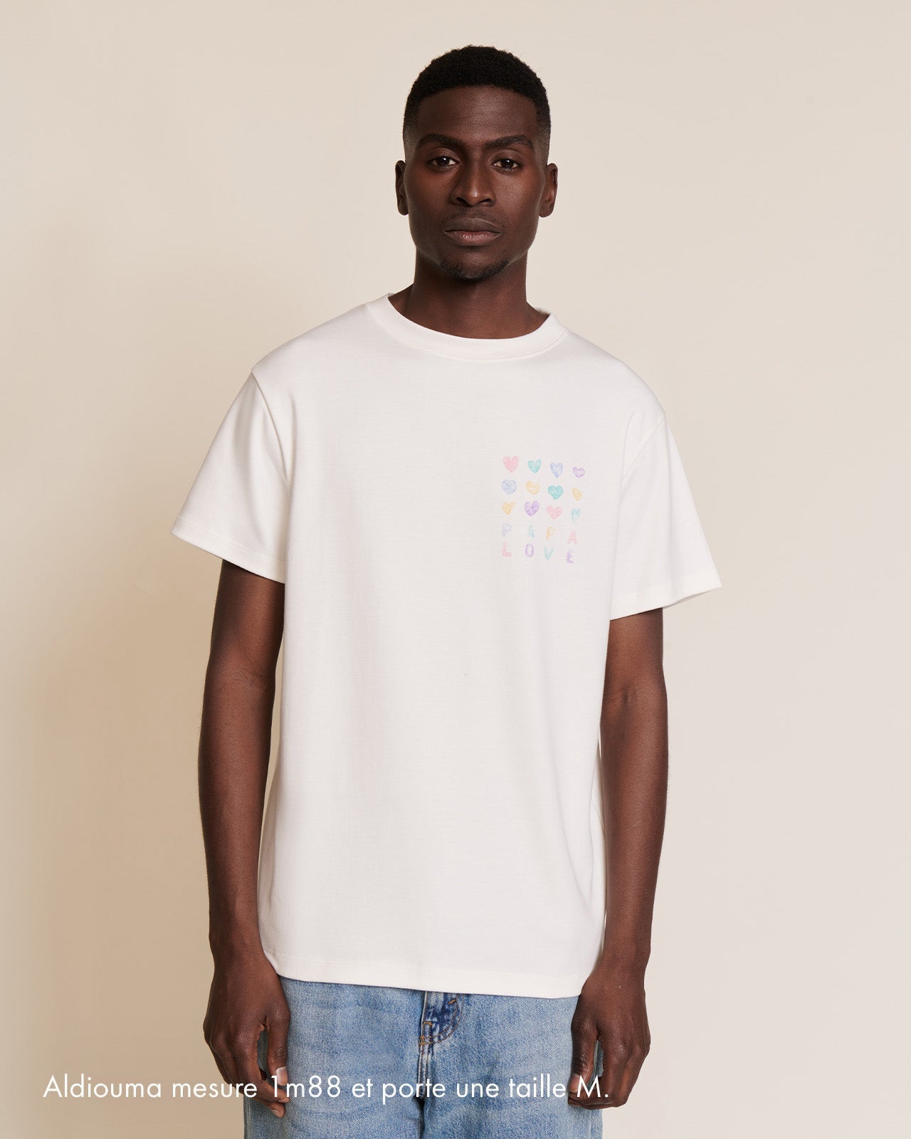 Jean Men Tee-Shirt “Papa Love” Cream & Multicolor Hearts
