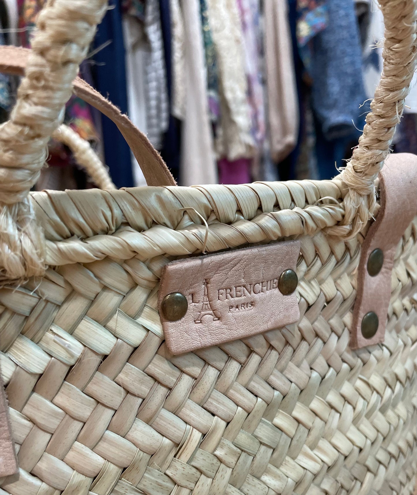 Moroccan Basket Bag Multi Khaki & Blue sequins Hearts