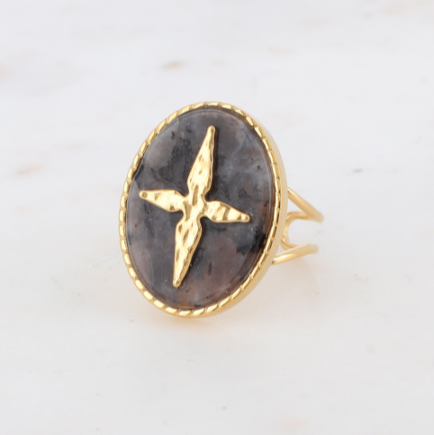 Star Ring Black Labradorite Gold