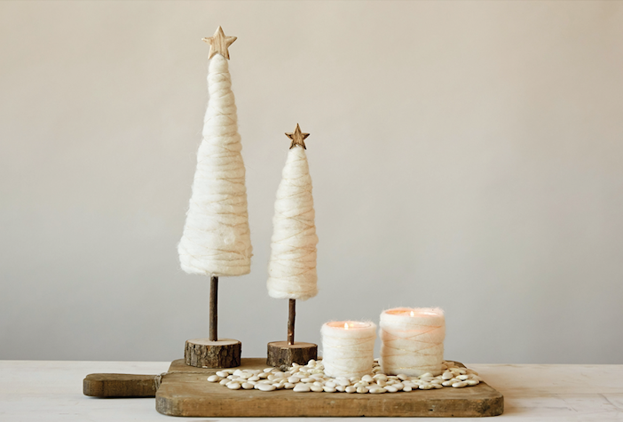 Wool Christmas Tree with Star and Wood Base