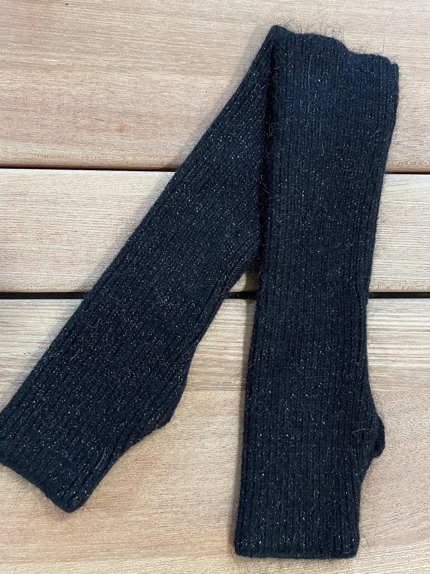 Long Gloves Mittens Knit Lurex Black