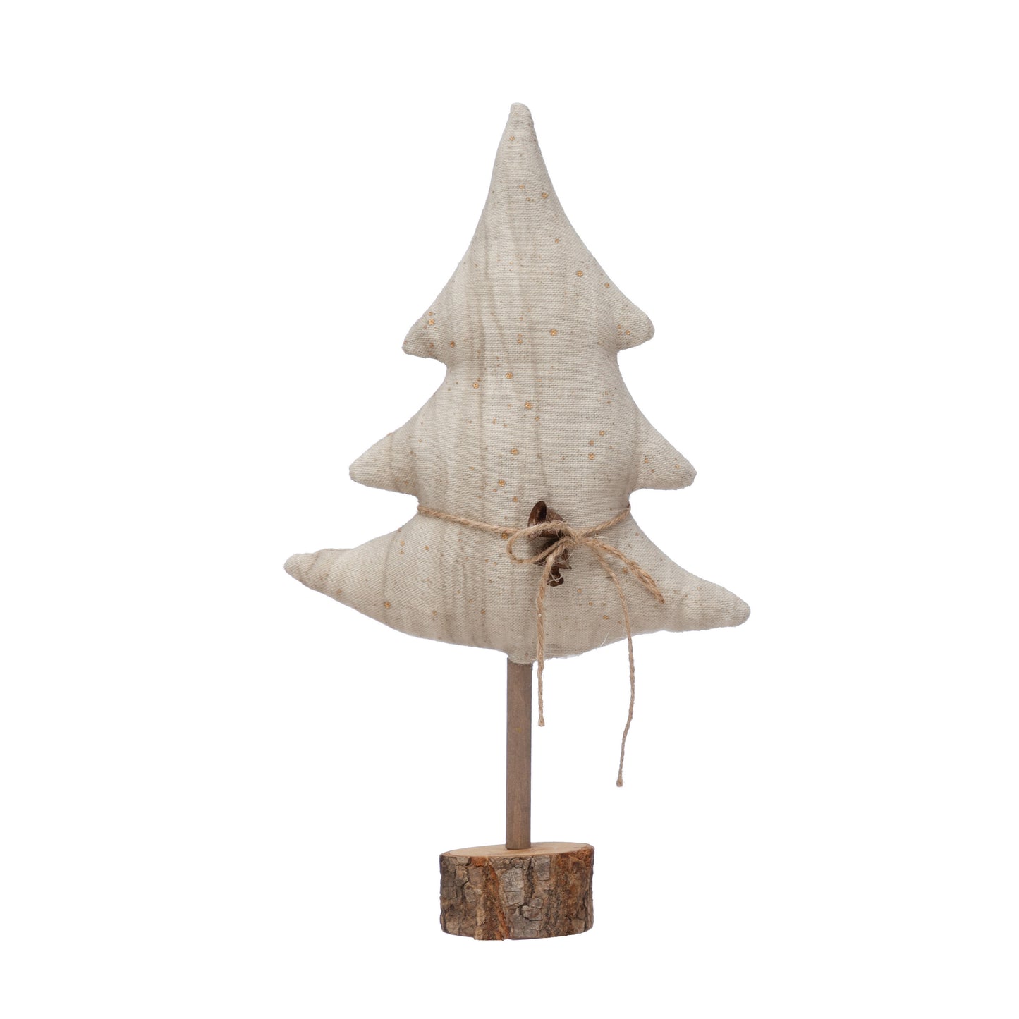 Antiqued Canvas Tree with Wood Base Jute Tie and Bells