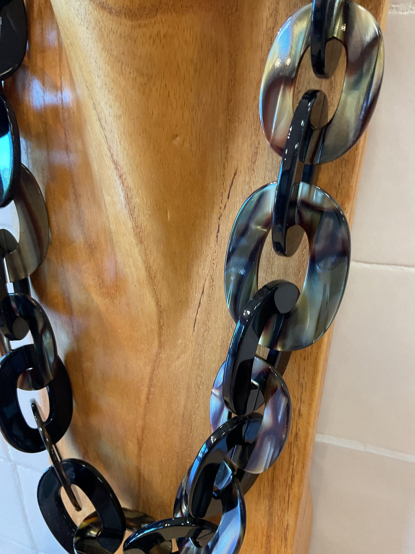 Black kaki maille acetate Necklace - Francine Bramli