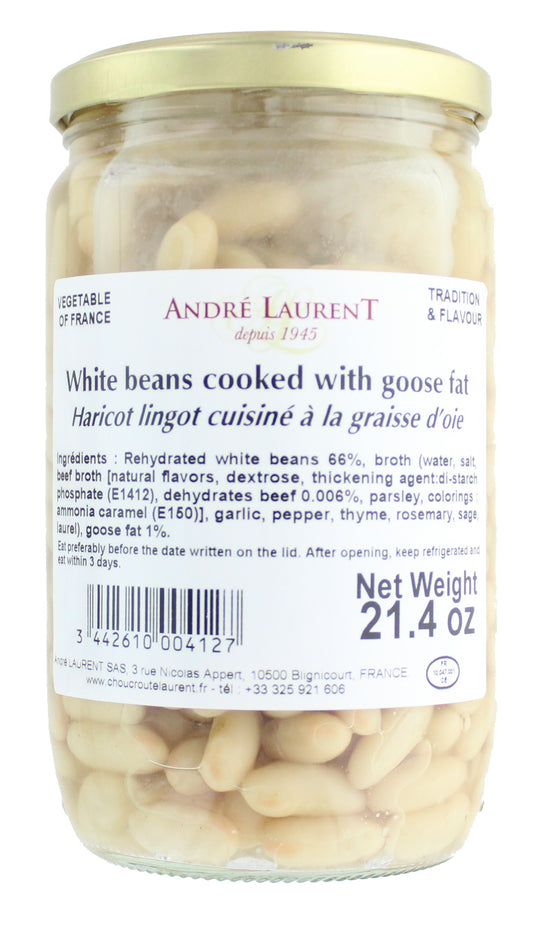 White lingot beans cooked in goose fat jar 600g - 1.3lb André Laurent