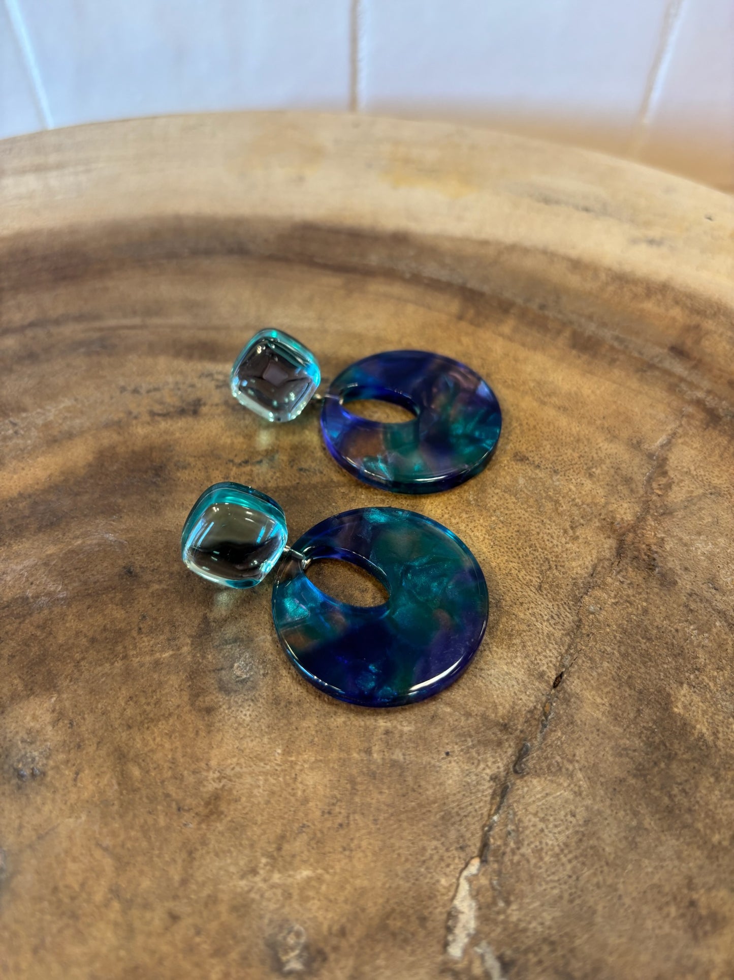 Arnica xs earrings acetate blue turquoise transparent & mirror