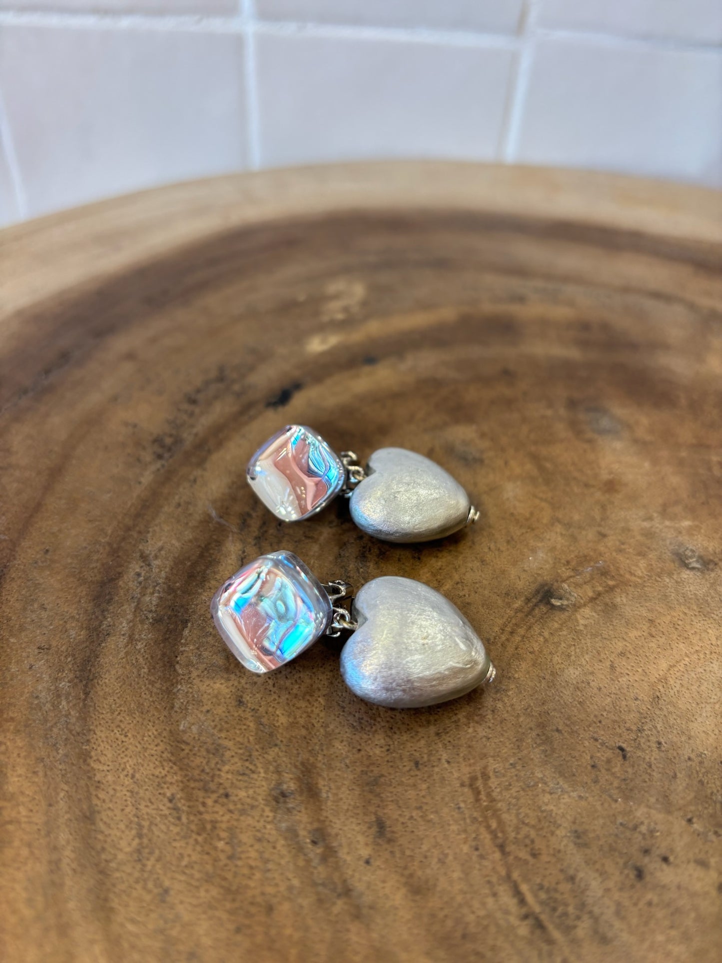 Small Heart Earrings Glitter Silver